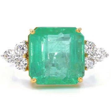 Ring - 14 karaat Geel goud, Witgoud - 7.67ct. tw. Smaragd -, Nieuw