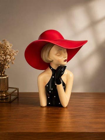 Buste, Elegante Art Deco stijl damesbuste met rode hoed –, Antiquités & Art
