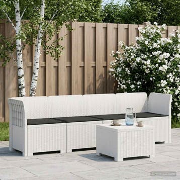 vidaXL 4-Zits Tuin Sofa met Kussens Rieten Look PP Wit, Verzenden, Nieuw