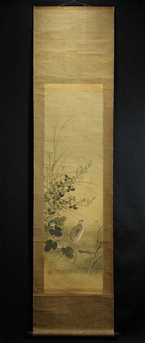Kacho-zu  Autumn grass and quail - With seal by artist -