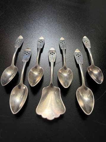 Theeservies (7) - .835 zilver - Bestek handgemaakt ajour