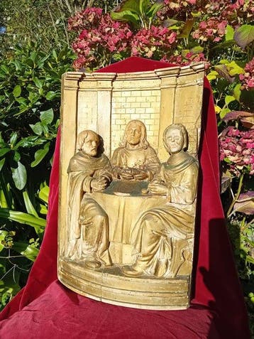 Panneau - Bois - Relief dautel - La Cène dEmmaüs - 49 cm