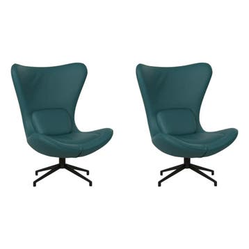 Set van 2 Leren draaifauteuils Soul - Toledo Turquoise, Huis en Inrichting, Nieuw, Ophalen of Verzenden, 75 tot 100 cm, Leer
