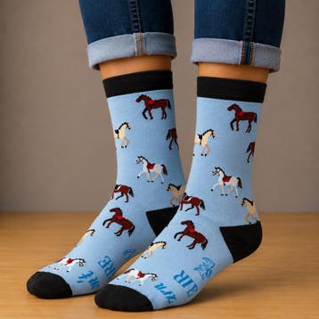 Sokken - Paarden Print - Blauw Bruin - Katoen - Maat 38-45, Nieuw