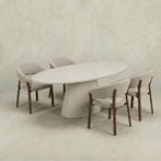 Eettafel Ovaal Maya Microcement Kegelpoot 200 cm Wit, Verzenden, Nieuw, Industriële meubels, Ovaal