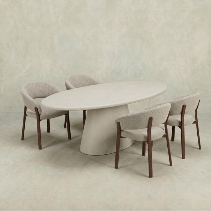 Eettafel Ovaal Maya Microcement Kegelpoot 200 cm Wit, Maison & Meubles, Tables | Tables à manger, Envoi