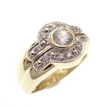 Gouden pinkring met zirconia, Handtassen en Accessoires, Ringen, Gebruikt, Ophalen of Verzenden, Kleiner dan 17, Met edelsteen