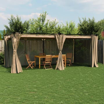 vidaXL Prieel met gordijnen 6x3 m staal taupe, Verzenden