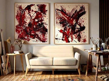 Luc Mora - Variation rouge - XXL - Dyptich, Antiek en Kunst