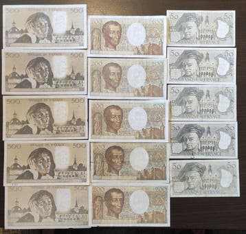 Frankrijk. - 5 x 500, 5 x 200, 5 x 50 Francs - various dates
