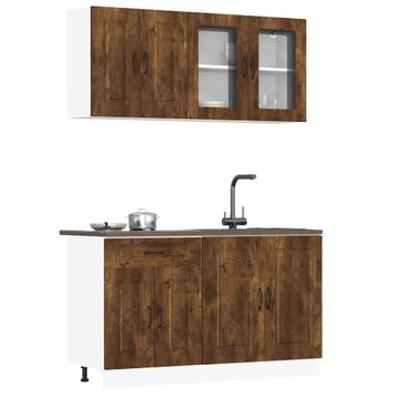 vidaXL 4-delige Keukenkastenset Kalmar bewerkt hout gerookt, Verzenden