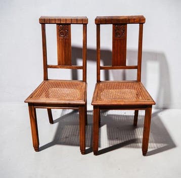Stoel (2) - Walnoot, Rattan - Art Deco 1920/30, Antiek en Kunst