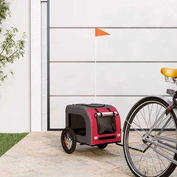 vidaXL Hondenfietstrailer oxford stof en ijzer rood en grijs, Verzenden, Nieuw