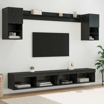 vidaXL TV wand eenheden met LED 6 st Zwart Eiken Bewerkt, Verzenden, Nieuw