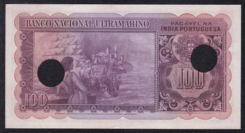 Portugees-India. - 100 Rupias - 1945 - hole cancellation -