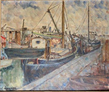 Josef Kowner (1895–1967) - Harbor View with Moored Fishing
