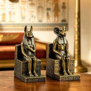sculptuur, Vintage Egyptian God Anubis Ram Khnum Resin
