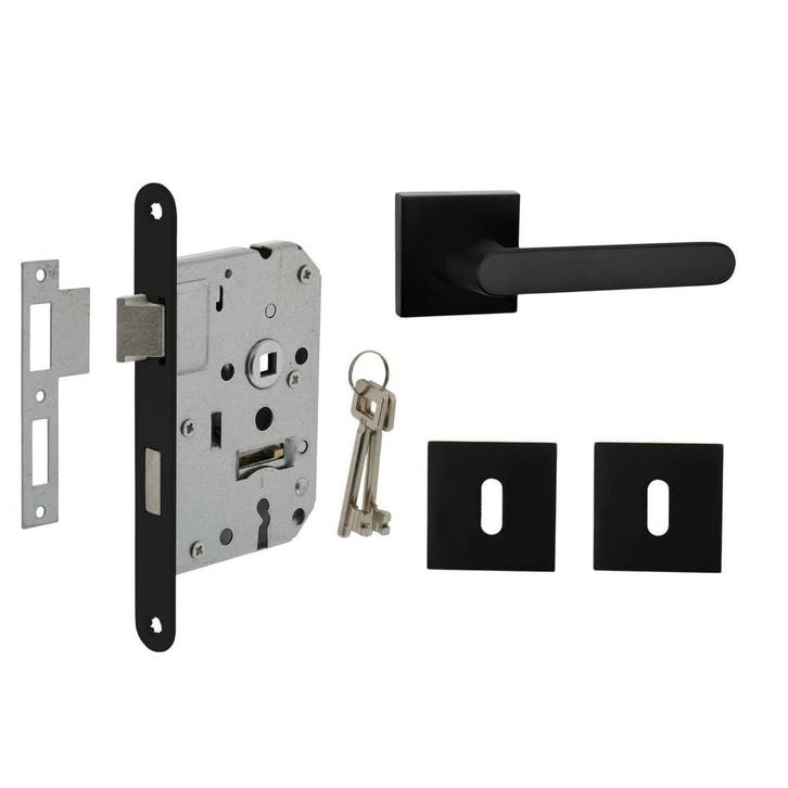 Deurbeslag set met sleutelrozet en deurklink Linee zwart..., Doe-het-zelf en Bouw, Hang- en Sluitwerk, Klink of Kruk, Nieuw, Overige materialen
