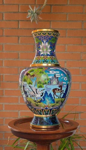 Vase - Laiton - Chine - Jarron cloisonné 38 cm