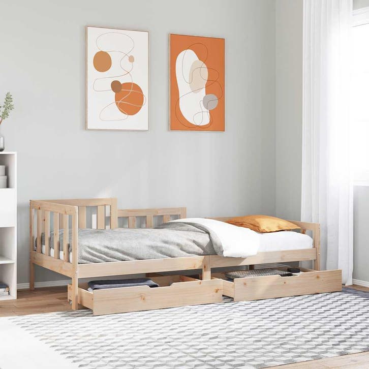 vidaXL Slaapbank met lades 90x190 cm massief grenenhout, Maison & Meubles, Chambre à coucher | Lits, Envoi