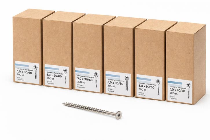 6X Hoenderdaal spaanplaatschroeven 5.0x90/60 RVS A2 – 200 st, Bricolage & Construction, Quincaillerie & Fixations, Envoi