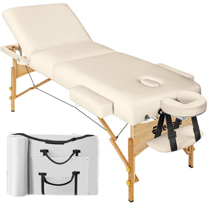 tectake 3-zones massagetafel met 10 cm matras en houten fram, Sport en Fitness, Massageproducten, Verzenden