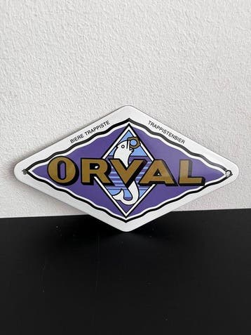 Vintage ORVAL Trappistenbier Emaille Reclamebord – Paars