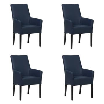 Set van 4 Leren eetkamerstoelen Just met armleuning -, Huis en Inrichting, Ophalen of Verzenden, Nieuw, Leer, Eén