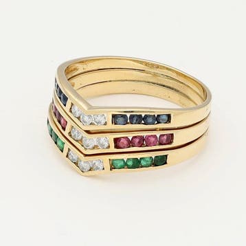 Bague - 18 carats Or jaune - Diamant - Rubis. Saphir.