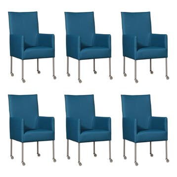 Set van 6 Leren eetkamerstoelen Spark - Toledo Turquoise, Ophalen of Verzenden
