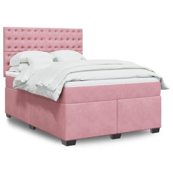 vidaXL Boxspring met matras fluweel roze 140x200 cm, Verzenden, Nieuw
