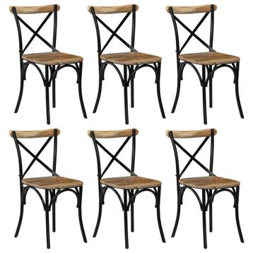 vidaXL Kruisstoelen 6 st massief mangohout zwart, Verzenden, Nieuw