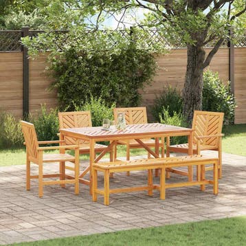 vidaXL Tuin Eettafel Set 6 st Bruin Massief Acacia Hout, Jardin & Terrasse, Tables de jardin, Verzenden
