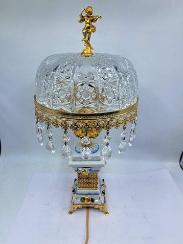 Lampe - Régence/Rococo - Porcelaine, Cristal - lampe de