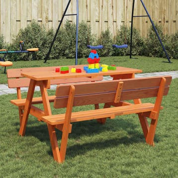 vidaXL Picknicktafel voor 4 kinderen met parasolgat massief, Verzenden