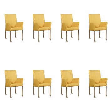 Set van 8 Leren eetkamerstoelen Comfort met wieltjes en, Ophalen of Verzenden