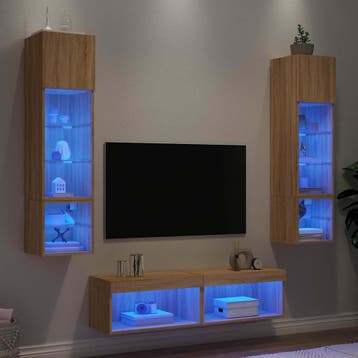 vidaXL 6-delige Tv-wandmeubelset met LED bewerkt hout sonoma, Verzenden, Nieuw