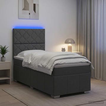 vidaXL LED Boxspringbed met Matras Donkergrijs 90 x 190 cm, Verzenden