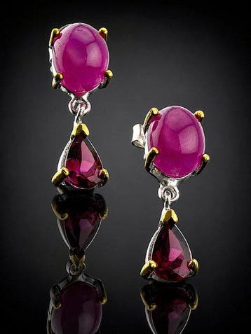 Roze robijn cabochon oorbellen - 925 sterling zilver -