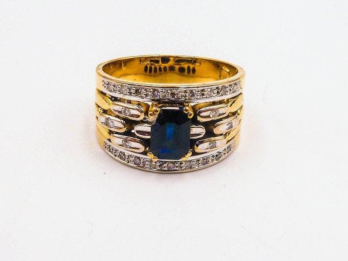 Bague - 18 carats Or jaune Saphir - Diamant, Bijoux, Sacs & Beauté, Bagues