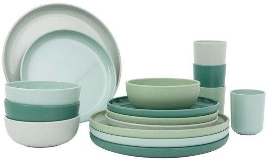 2dekans | Bo-Camp Servies - Dune - RPET - Groen - 16-Delig, Maison & Meubles, Cuisine | Vaisselle, Enlèvement ou Envoi