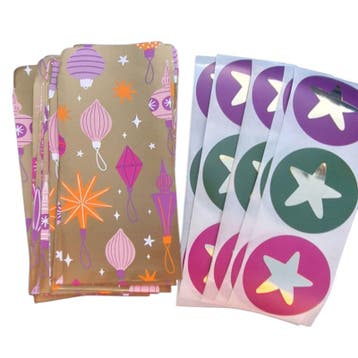 15 cadeauzakjes + 15 stickers kerst (Sets, 7 x 13 cm), Verzenden