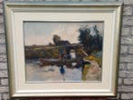 Frans Hoos (1884 -1966) - Landschap met bootje, Antiek en Kunst