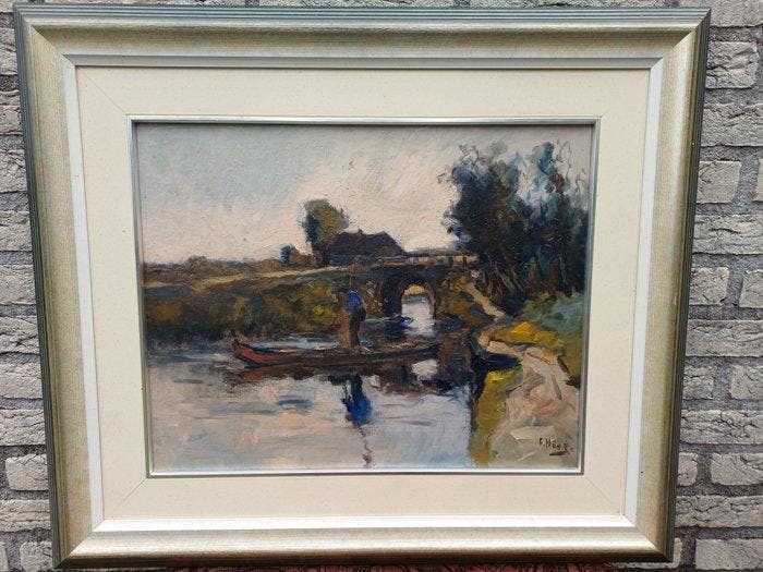 Frans Hoos (1884 -1966) - Landschap met bootje, Antiek en Kunst, Kunst | Schilderijen | Klassiek
