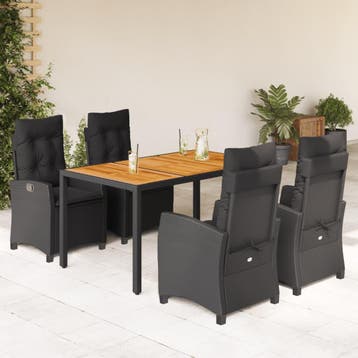 vidaXL 5-delige Tuinset met kussens poly rattan zwart, Verzenden, Tuinset
