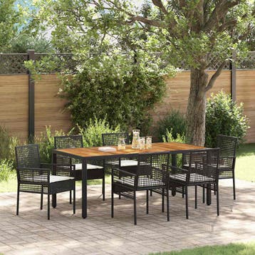 vidaXL Tuin Eettafel Set 7 st Zwart poly rattan, Verzenden