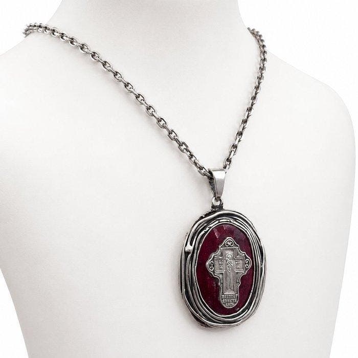 Sans prix de réserve - Collier avec pendentif Argent Rubis -, Bijoux, Sacs & Beauté, Bijoux anciens
