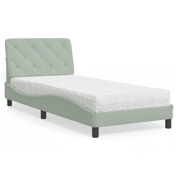 vidaXL Bed met matras fluweel lichtgrijs 90x200 cm, Verzenden, Nieuw