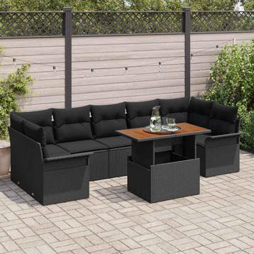 vidaXL Tuinbank Set 8 st Zwart Poly rattan, Verzenden, Nieuw