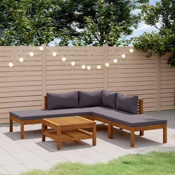 vidaXL 6-delige Loungeset met kussens massief acaciahout, Verzenden, Nieuw, Loungeset